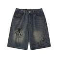Men's Loose Vintage Denim Shorts with Spider Print