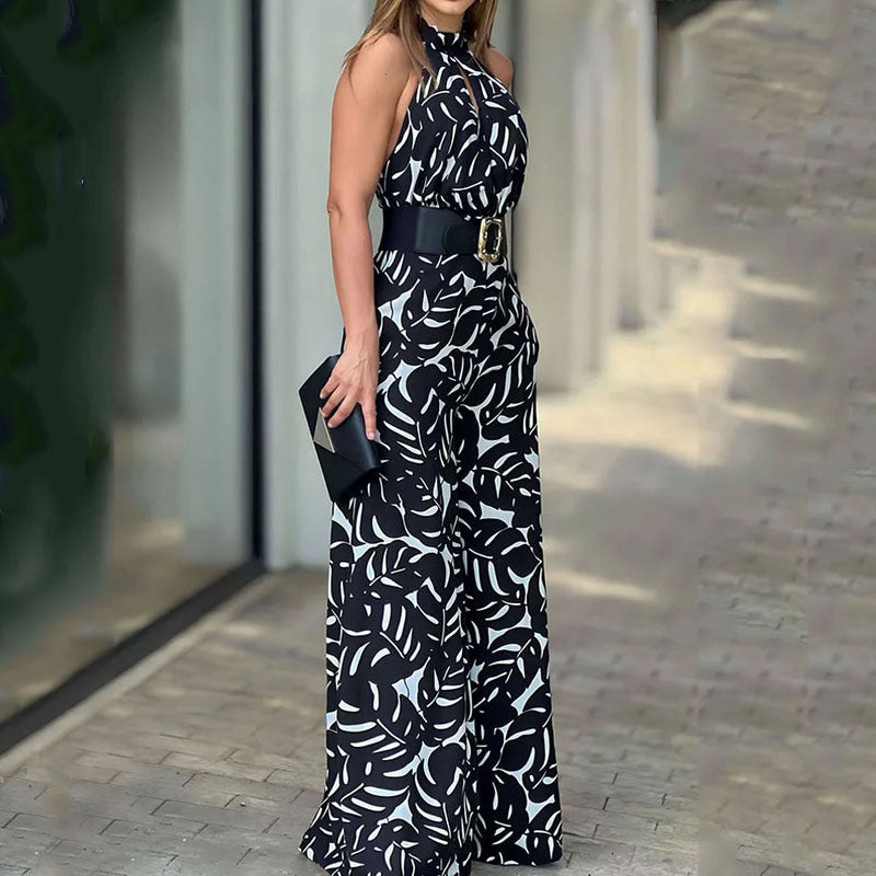 2023 Summer Women's Fashion High Neck Print Jumpsuit