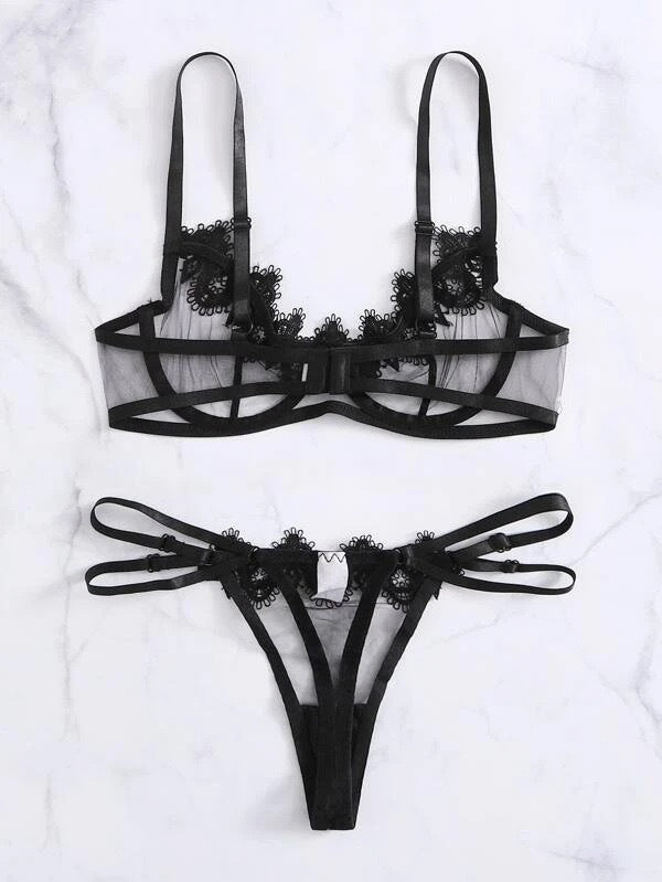 Lace Floral Underwire Lingerie Set for Women