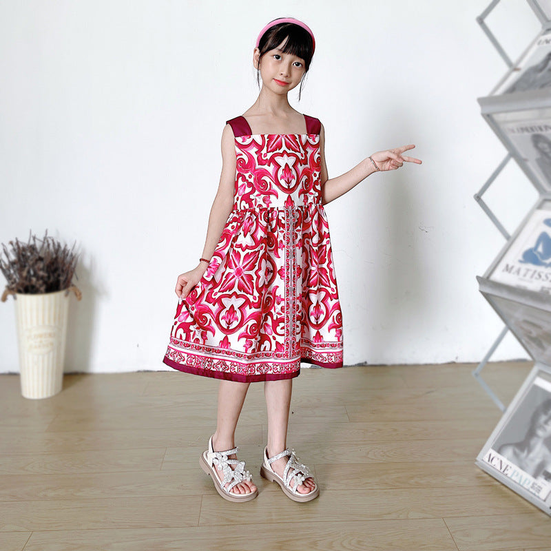 2023 New Kids' Cotton Dress with Floral Design