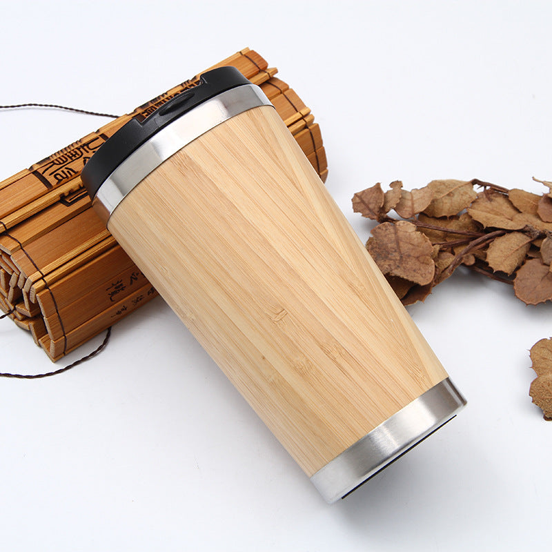 Creative Bamboo Insulated Cup - Double Layer Stainless Steel