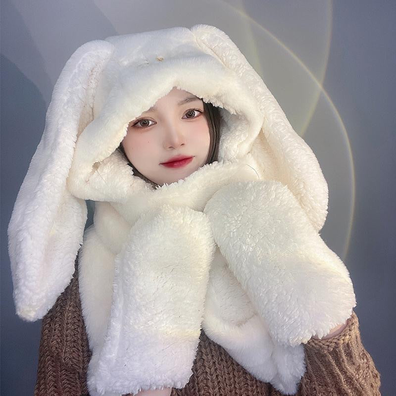 Sweet Cute Rabbit Ear Plush Winter Scarf Hat Glove Set
