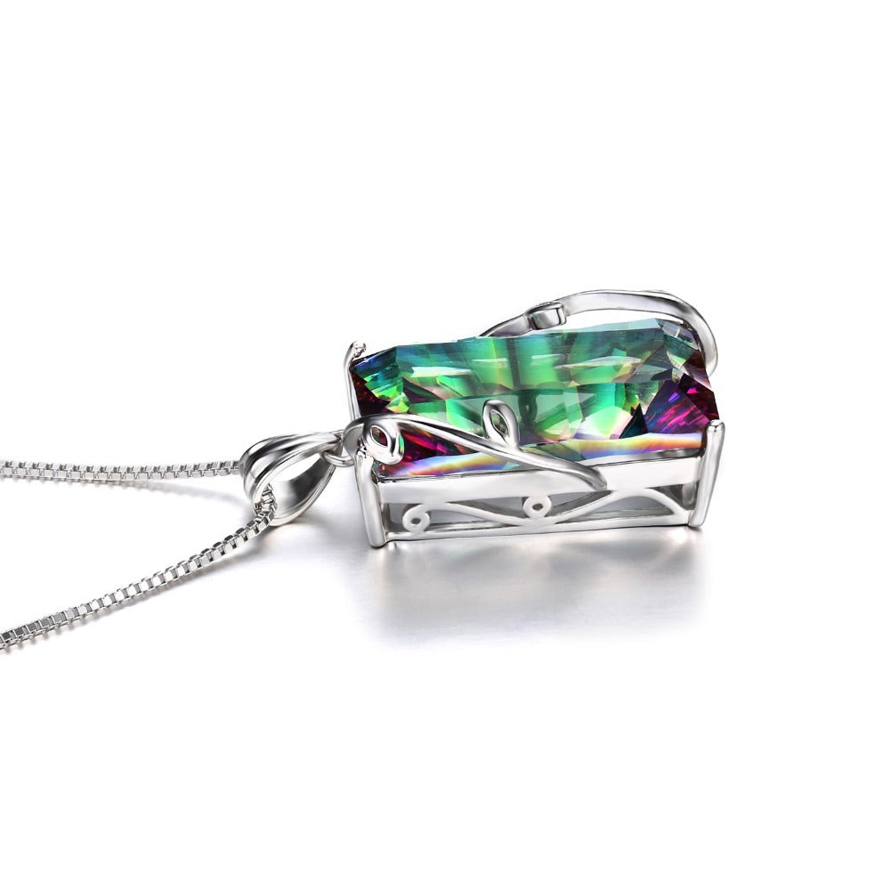 Rainbow Stone Flower Pendant with Tourmaline Necklace