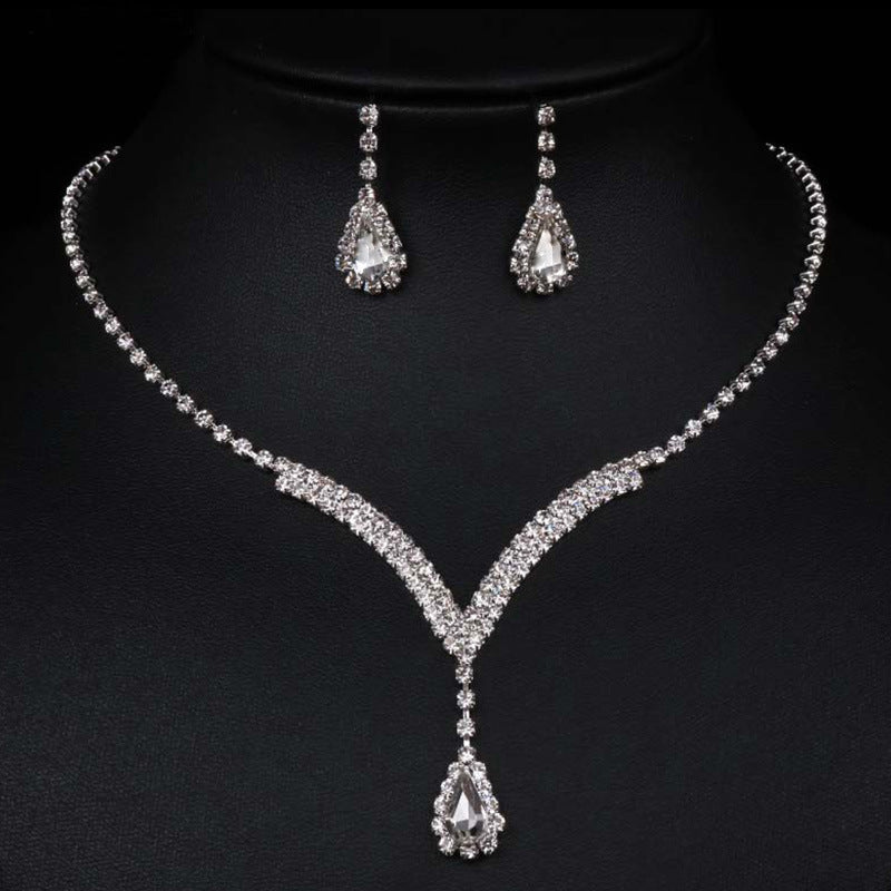Bridal Jewelry Set with V-Neck Drop Pendant and Earrings