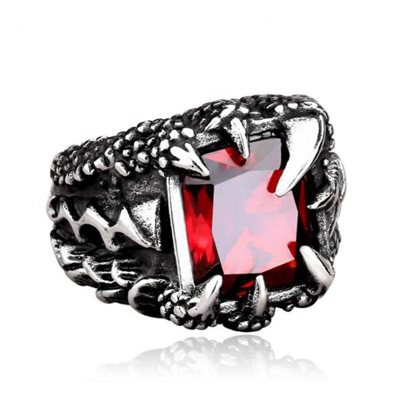 Vintage Dragon Claw Ring with Ruby - Stainless Steel