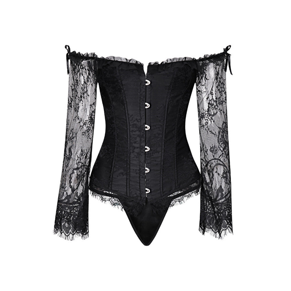 Sexy Lace Bodysuit with Back Tie and Long Sleeves
