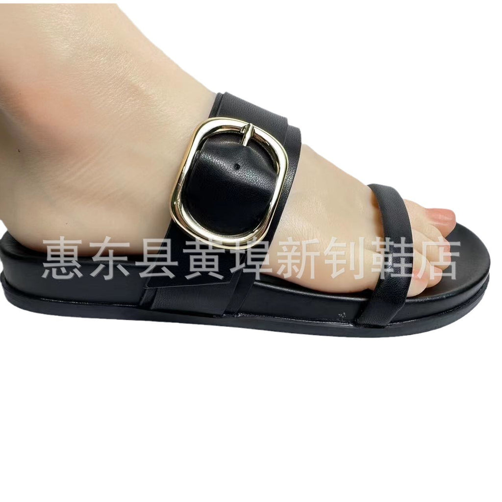 Summer Women’s Open-Toe Flat Sandals with Buckle