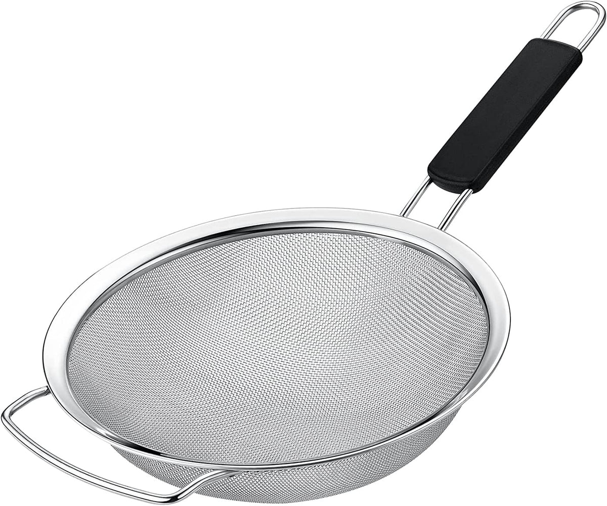 Kafoor 7" Fine Mesh Strainer with Thermo Plastic Rubber Handle - Sieve Fine Mesh Stainless Steel - Ideal to Strain Pasta Quinoa and Rice.