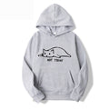 Cat Printed Hooded Sweatshirt with Lazy Cat Design