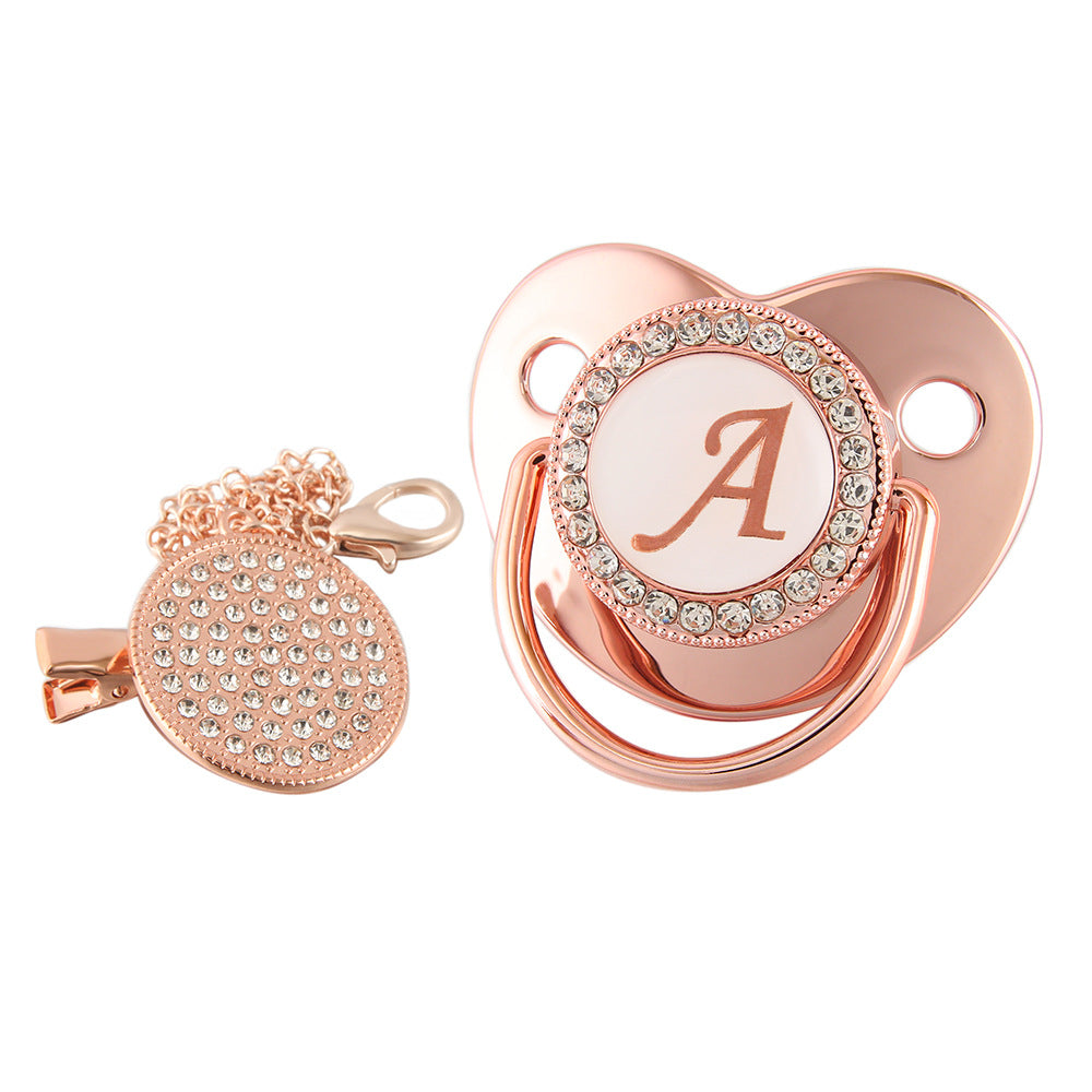 Rose Gold Pacifier with Diamond Chain for Babies