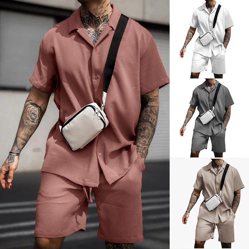 2024 Men's Casual Button-Up Shirt and Shorts Set