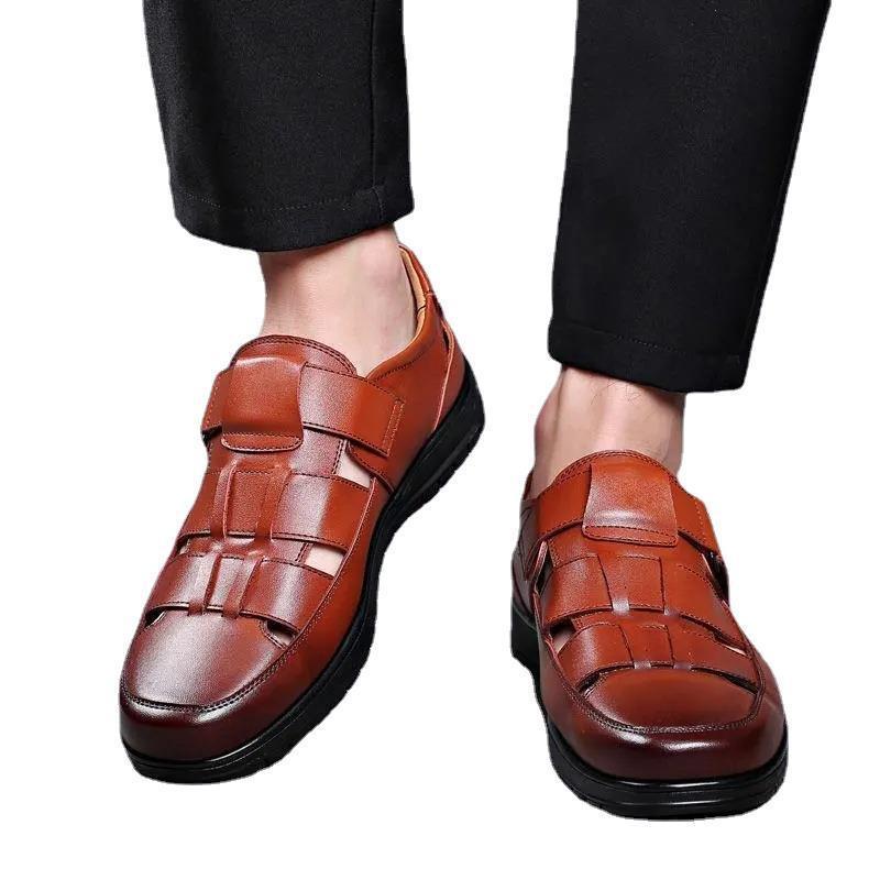 Men's Black Leather Business Casual Soft Sandals