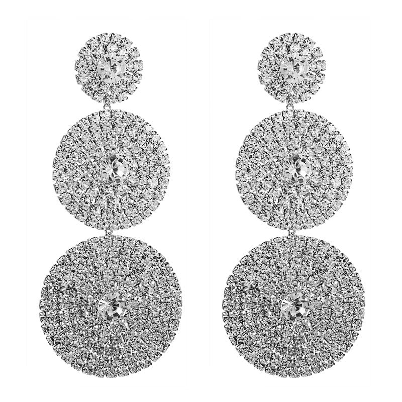 Exaggerated Multi-Layer Round Rhinestone Earrings