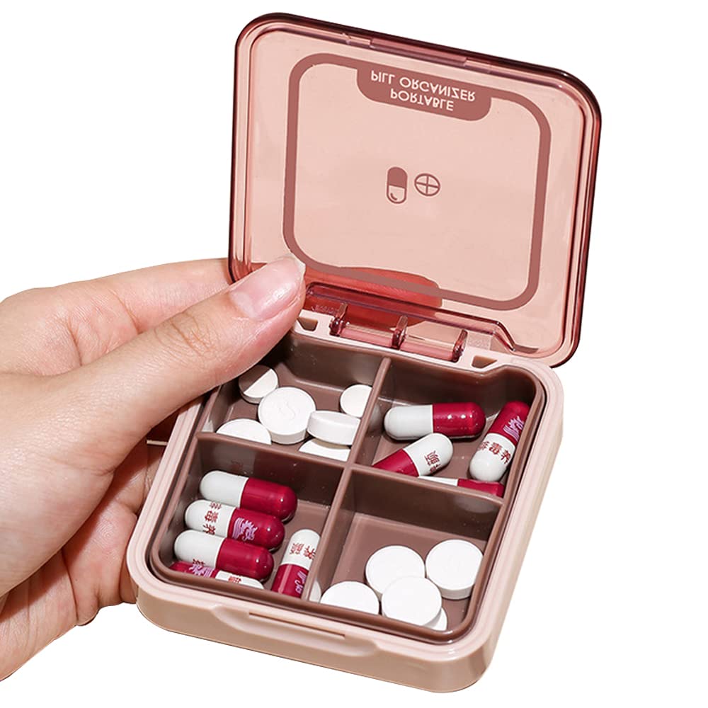 Small Pill Box BPA Free Pill Case with 4 Large Compartmensts to Hold Vitamins Moistureproof Portable Pill Box Organiser for Travel (Red)