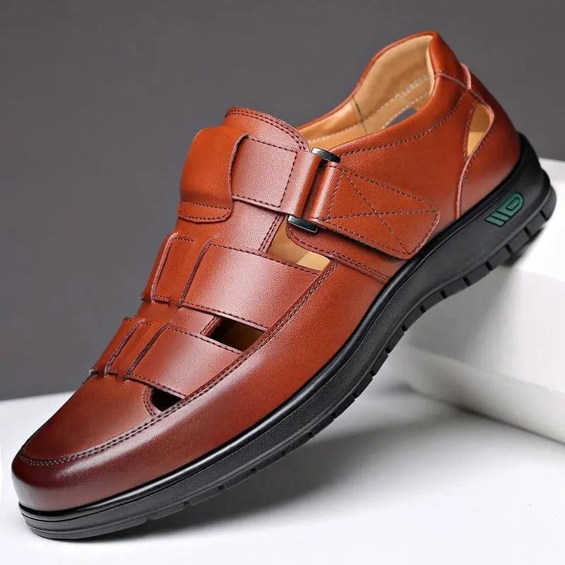 Men's Black Leather Business Casual Soft Sandals
