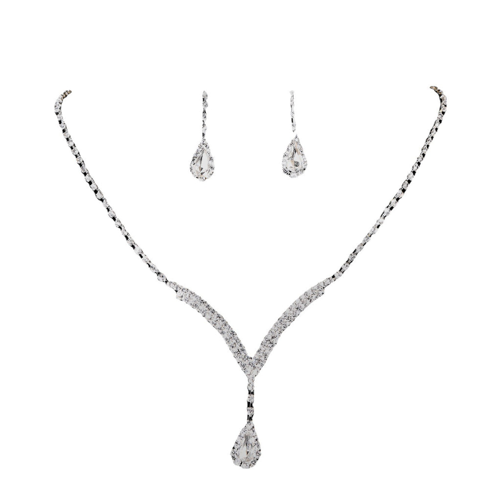 Bridal Jewelry Set with V-Neck Drop Pendant and Earrings