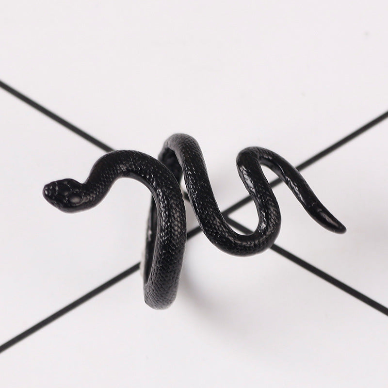 Geometric Adjustable Black Snake Ring for Women