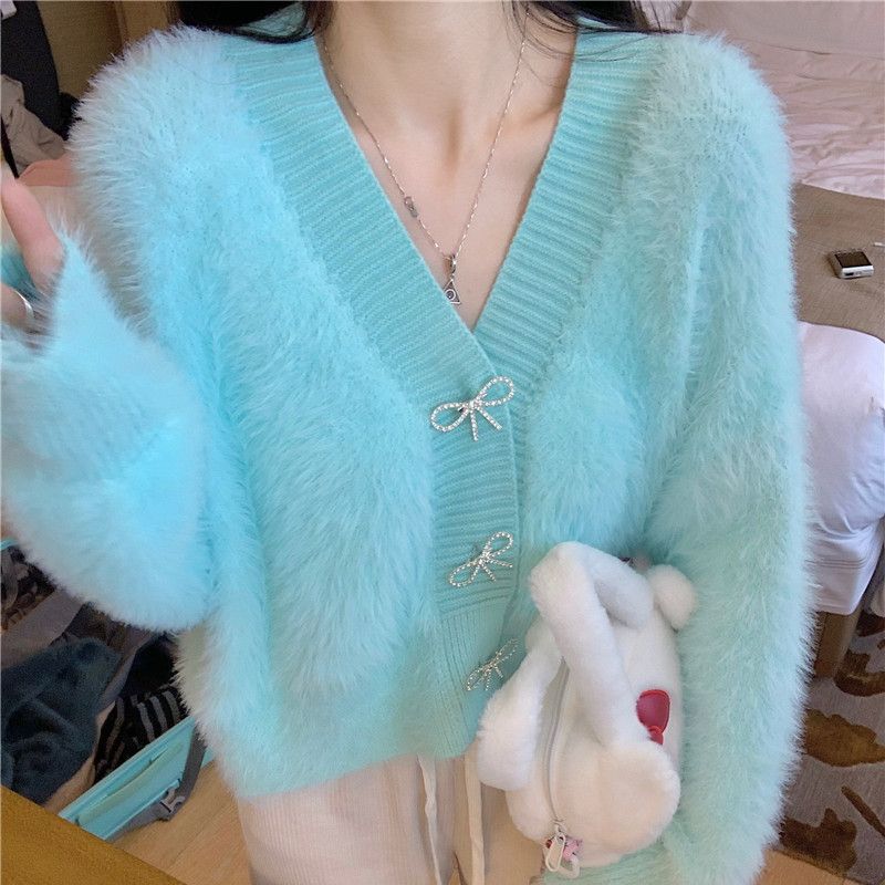 2023 Autumn Color Block V-Neck Knit Cardigan