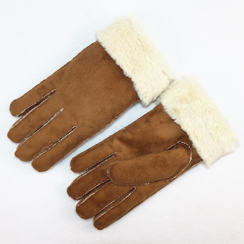 Unisex Faux Rabbit Fur Lined Winter Gloves