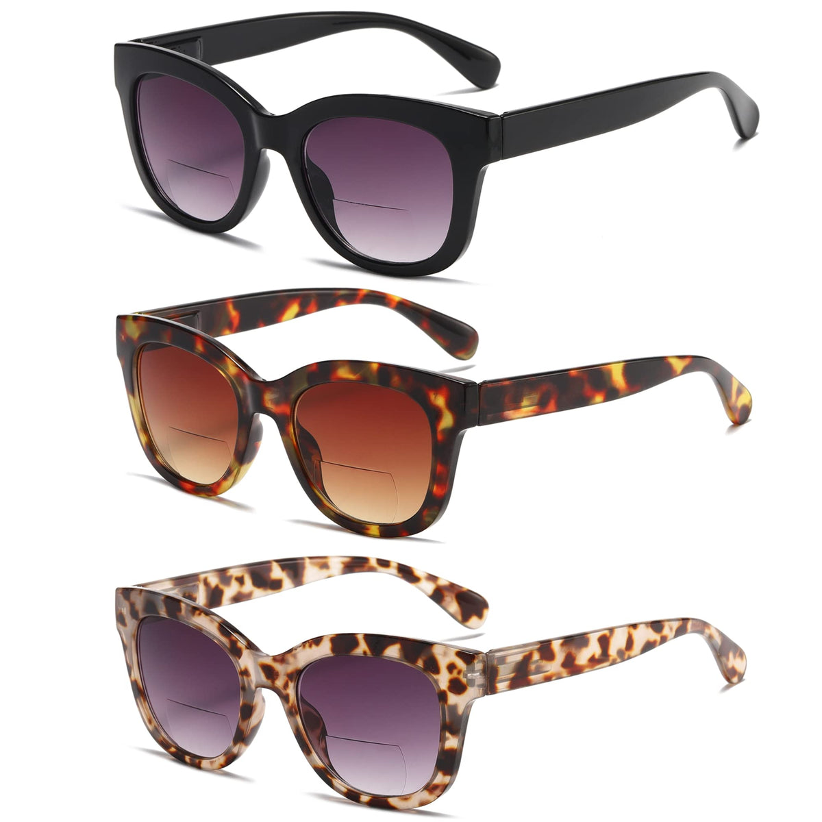 ZXYOO Bifocal Sunglasses For Women Reading Sunglasses 3 Pack UV400 Sun Readers Glasses With Spring Hinge +1.25