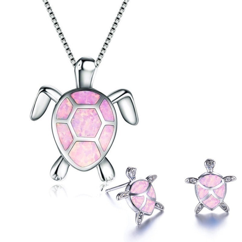 Fashionable Opal Turtle Necklace and Earrings Set (5 Colors)