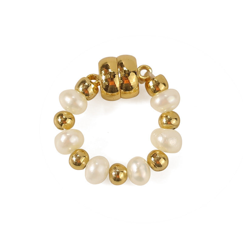 Gold-Plated Brass Natural Pearl Magnetic Ear Cuffs