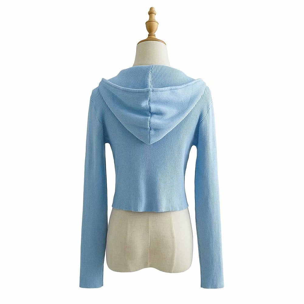 Autumn Solid Color Hooded Knitwear Sweater Coat