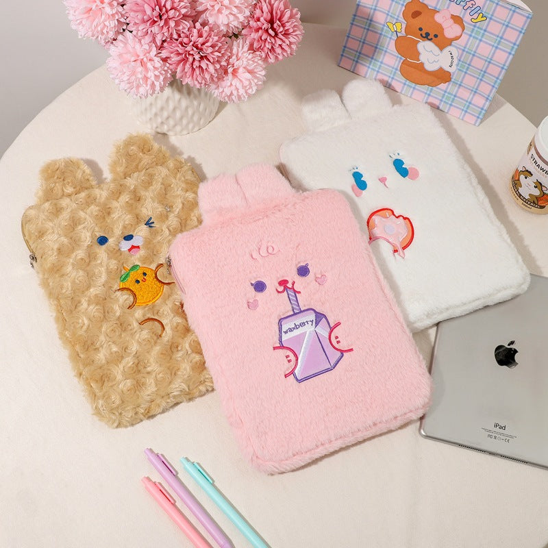 Kawaii 11-Inch Bear iPad Pouch with Plush Bunny Design