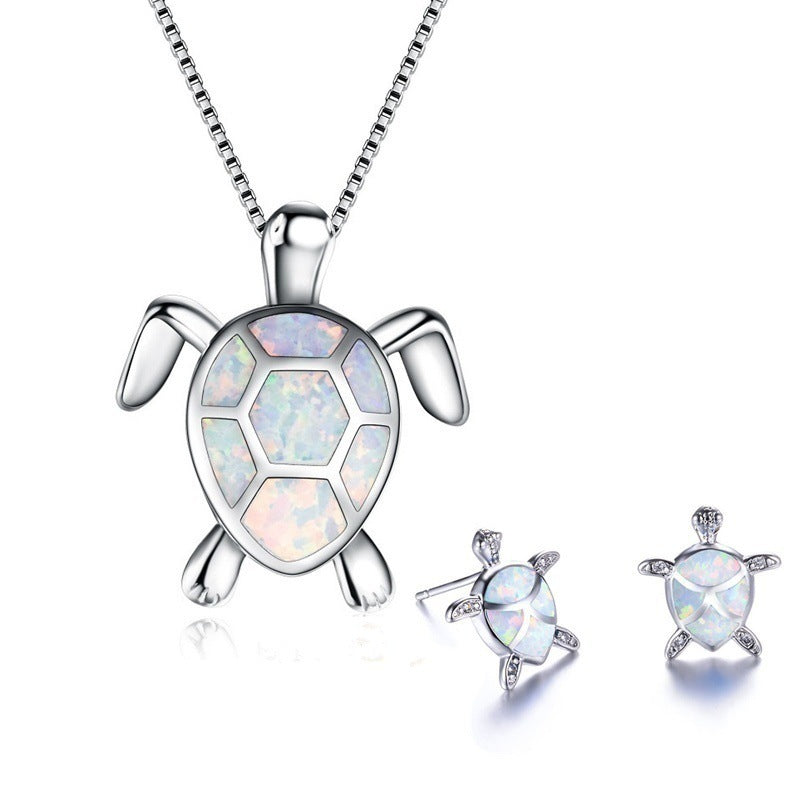 Fashionable Opal Turtle Necklace and Earrings Set (5 Colors)