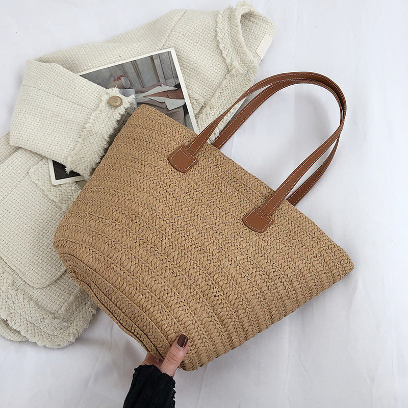 Large Capacity Woven Tote Bag - Stylish Summer Design