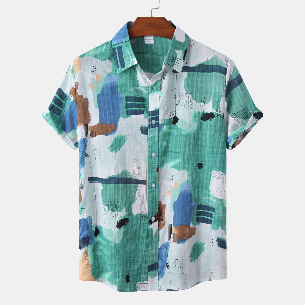 2021 Spring Autumn Hawaiian Print Short Sleeve Shirt