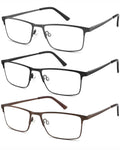 acavefox 3 Pack Blue Light Blocking Reading Glasses Men Readers Anti Glare UV Lightweight and Sturdy Full Frame Metal Spring Hinge Eyeglasses 2.25+