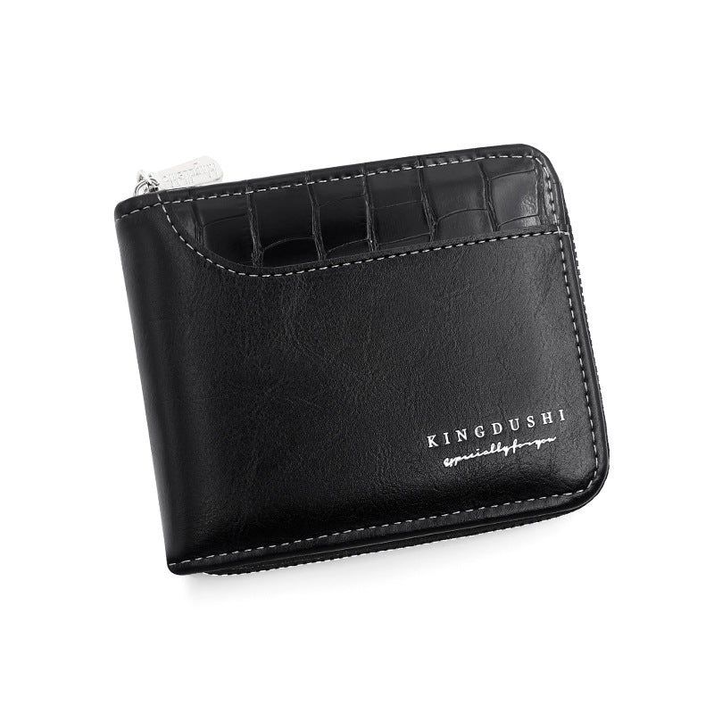 Men's Business Zipper Wallet with Stone Texture Design