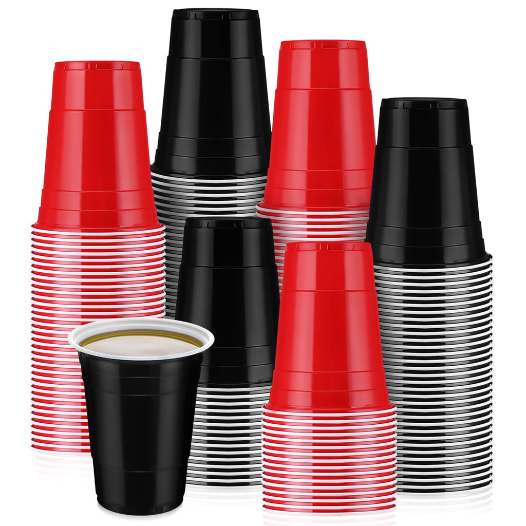 Sunnychicc 50 Pcs 16 oz Plastic Cups Bulk Happy New Year Party Cups Disposable Plastic Cups Birthday Cups for New Year Party Wedding Theme Party Birthday (BlackRed)