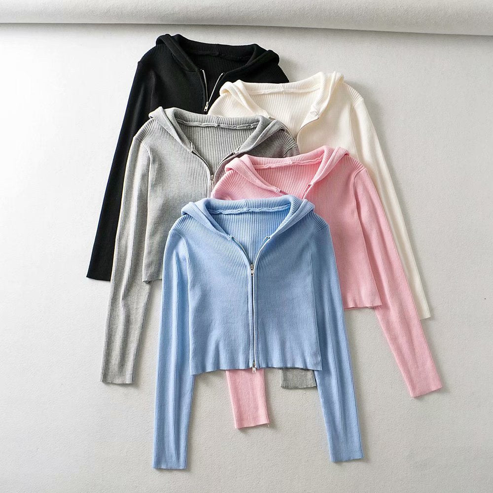Autumn Solid Color Hooded Knitwear Sweater Coat