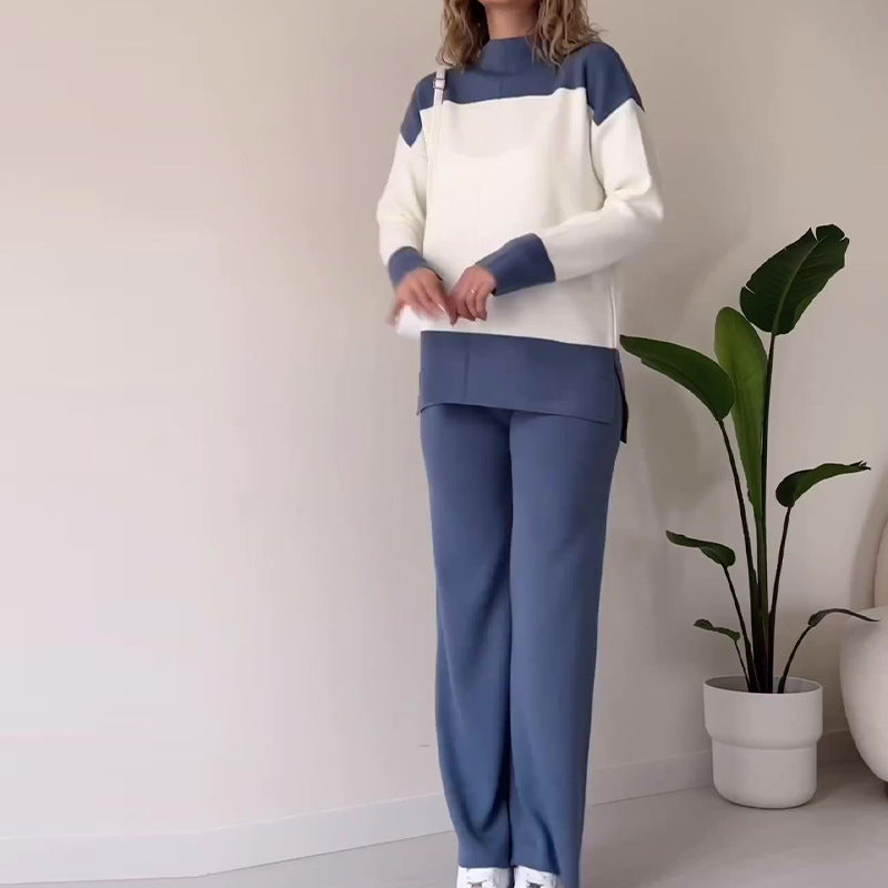 2023 Fall Fashion Color Block Top & Wide Leg Pants Set