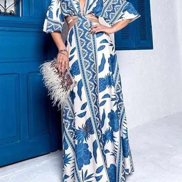 2023 Women's Summer Floral Belted Midi Dress