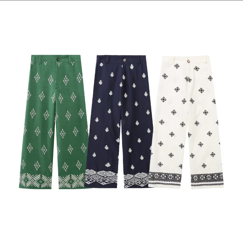 2023 Women's European Style Embroidered Linen Pants