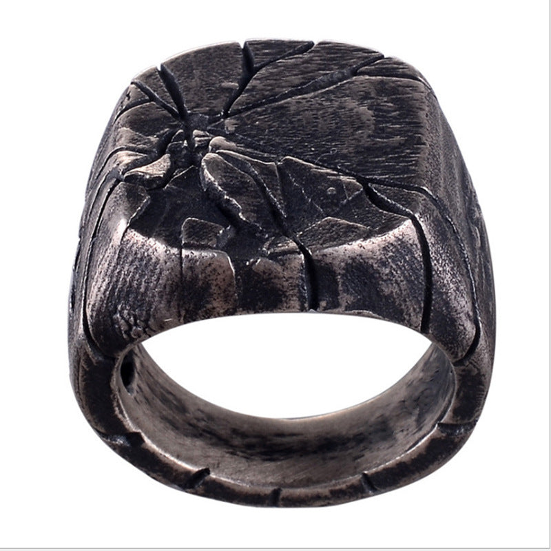 Vintage Silver-Look Square Men's Statement Ring