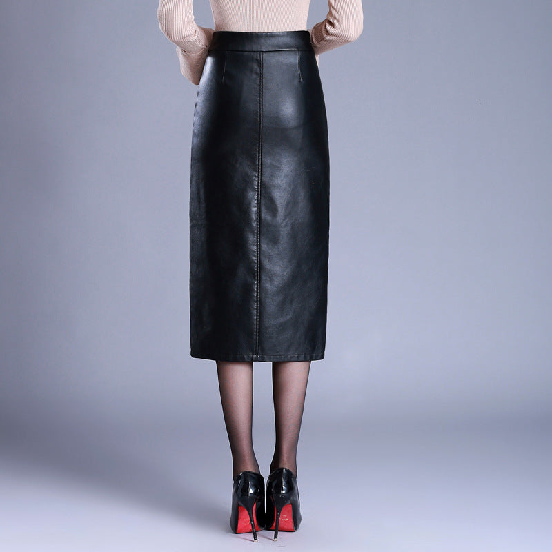 2023 Women's High-Waisted Midi Faux Leather Skirt
