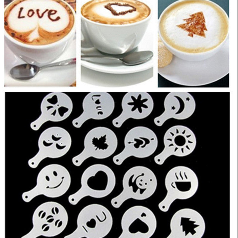 16-Piece Coffee Stencil Set for Latte Art