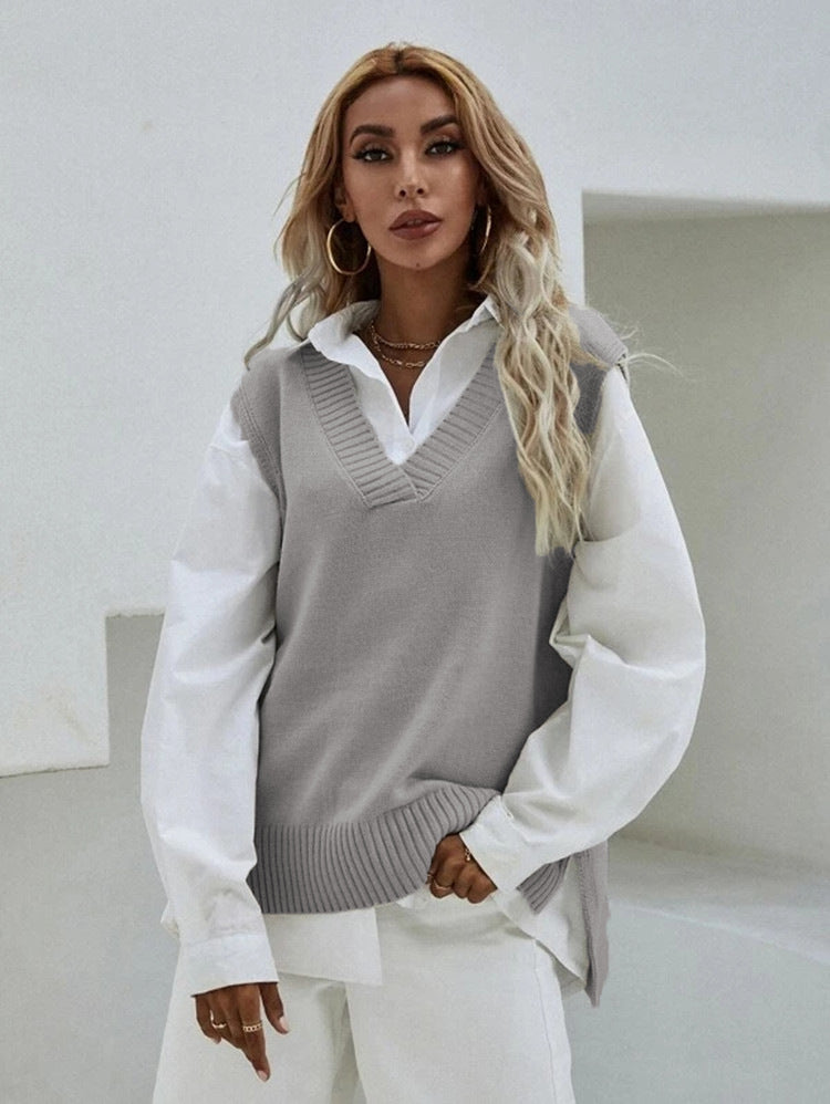 2023 Women's Slim Fit V-Neck Vest Knit Sweater Jacket