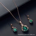 Fashion Women's Blue Green Teardrop Necklace Earring Set