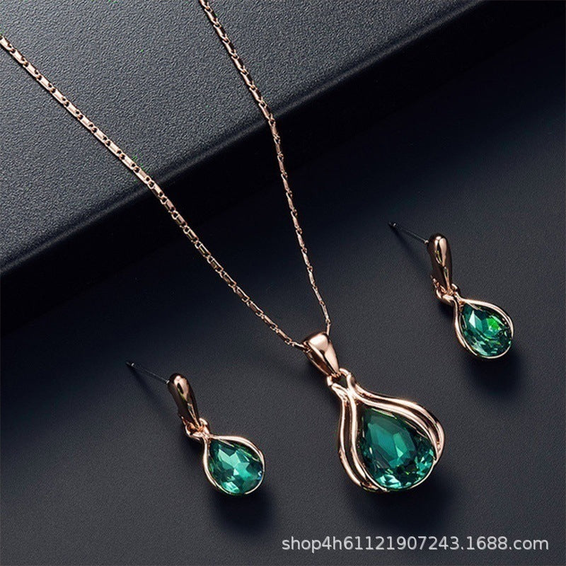Fashion Women's Blue Green Teardrop Necklace Earring Set