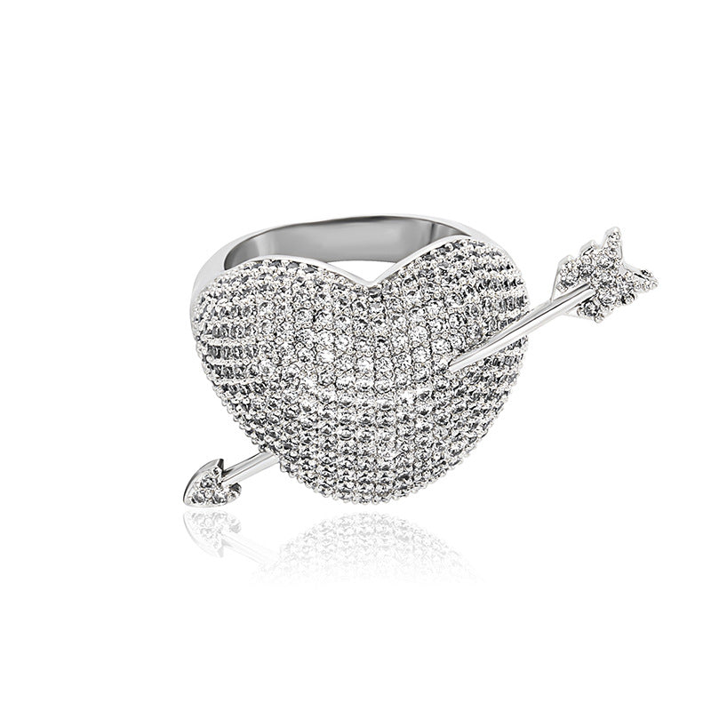 Jinao Hip Hop Cupid Arrow 3D Heart Ring for Couples