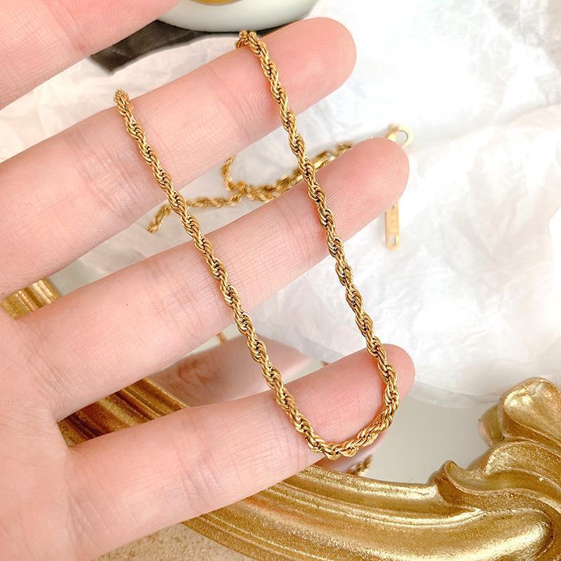 18K Gold Thick Twisted Necklace for Women