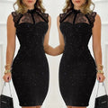 Fashionable Black Sequin Lace Sleeveless Dress Set