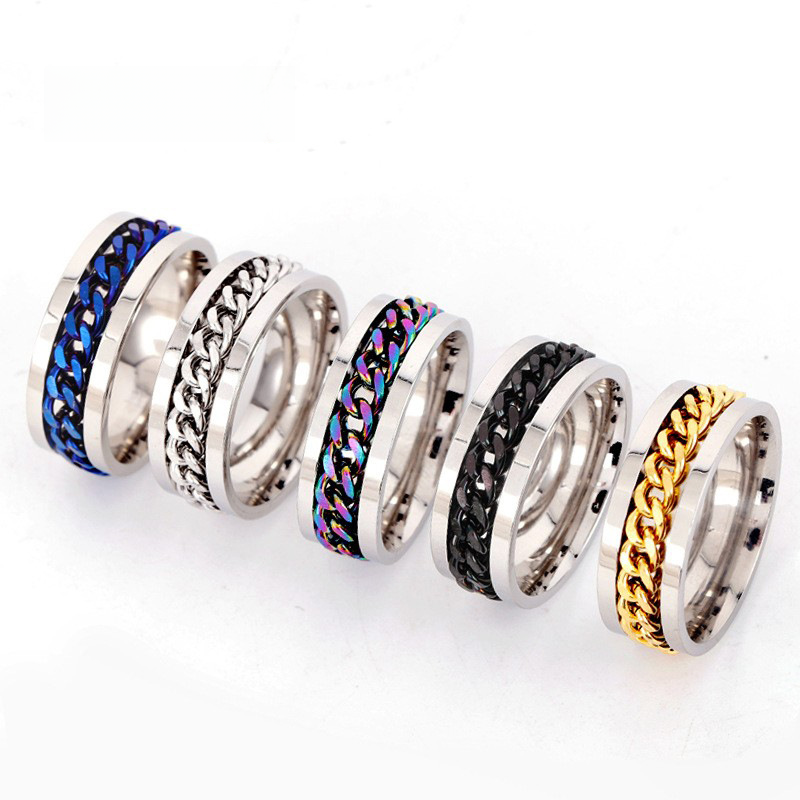 Bottle Opener Ring with Rotating Chain - Men's Titanium Steel