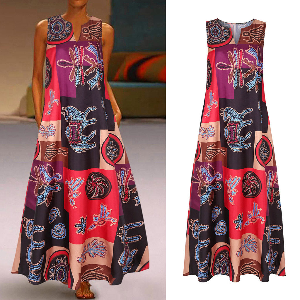 2020 Summer Vintage Floral Sleeveless Dress in Stock