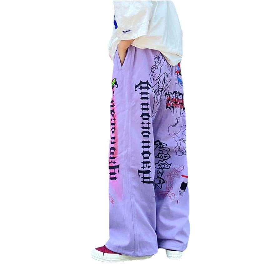 2021 Women's Loose Wide-Leg Pants with Cartoon Print